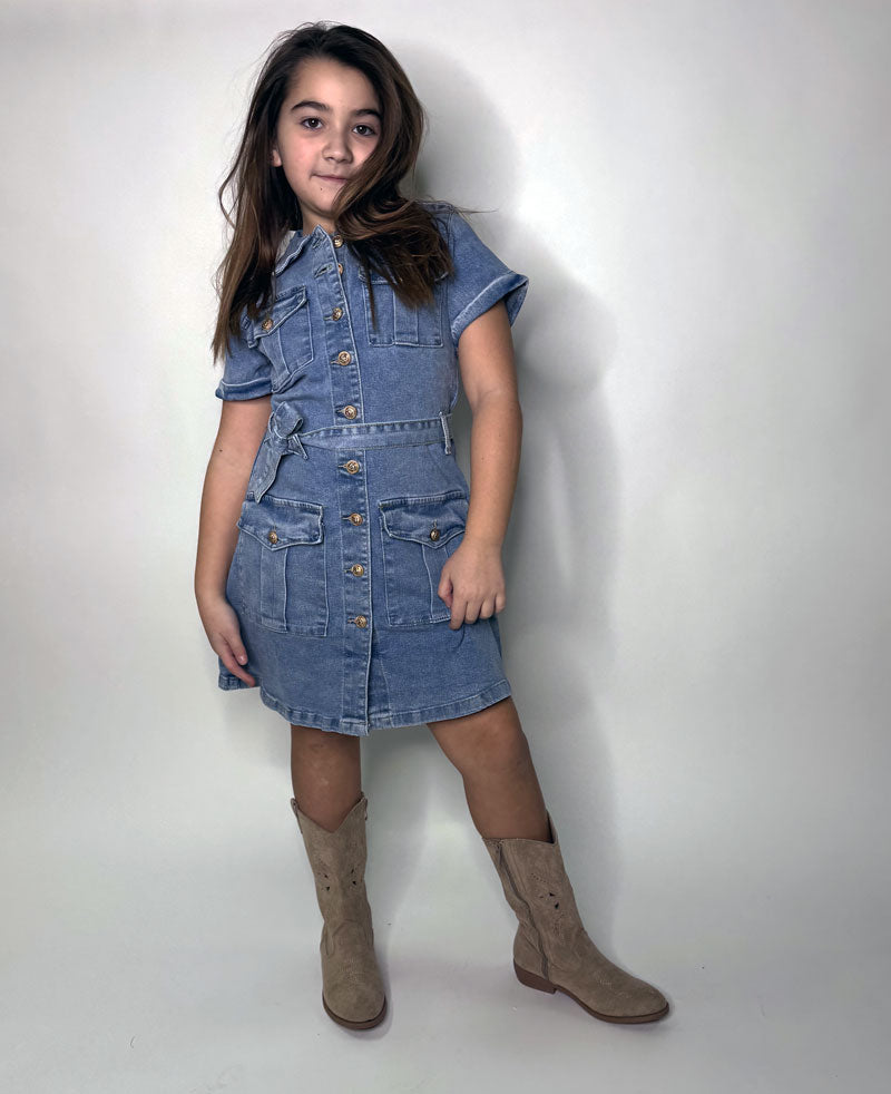 Abito Bambina Jeans Chemisier blu chiaro