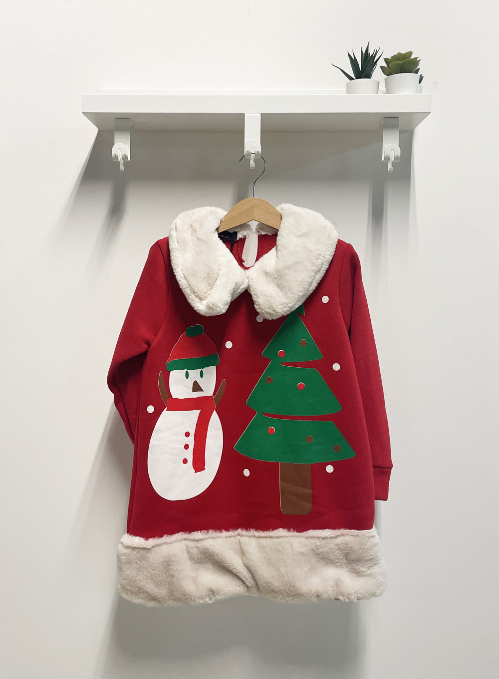 Red Fur Snowman Girl Dress