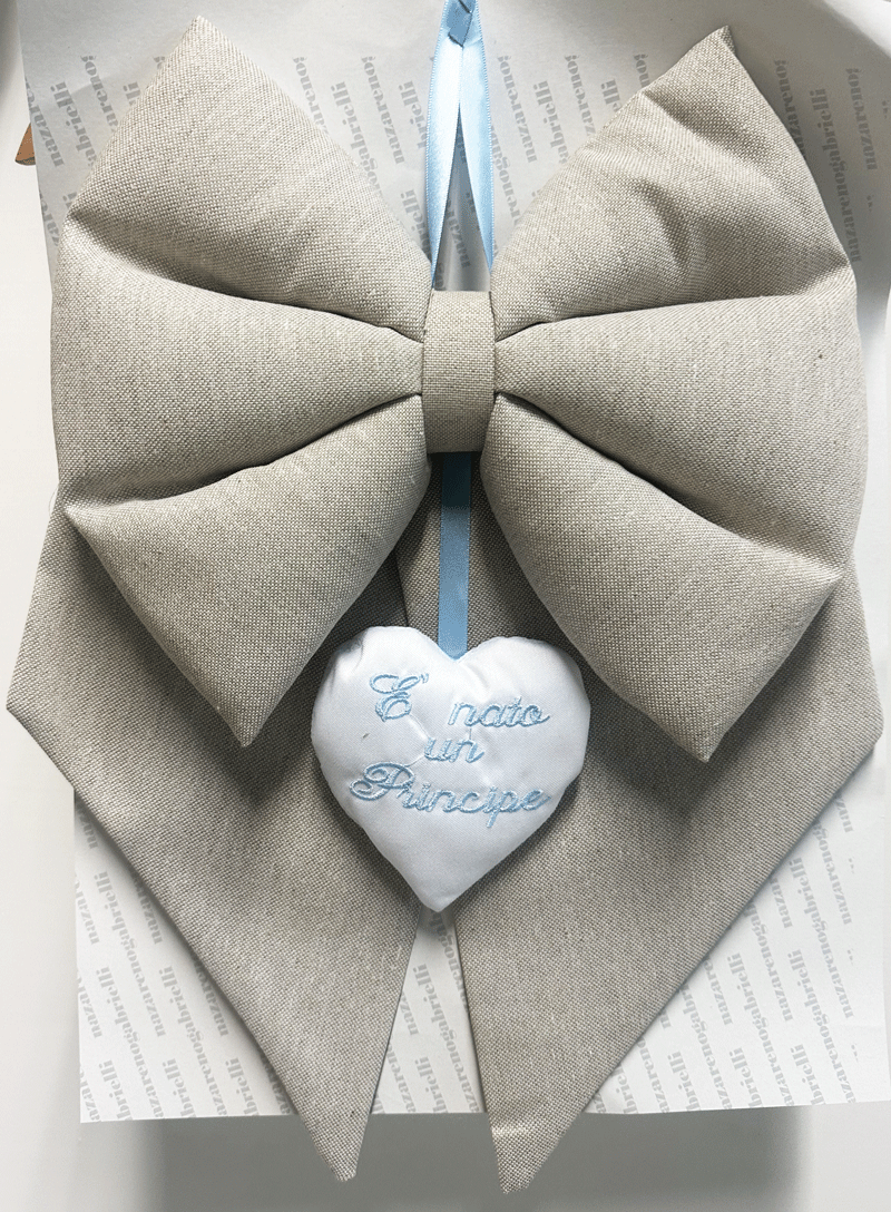 Fiocco Nascita Principe medio beige azzurro
