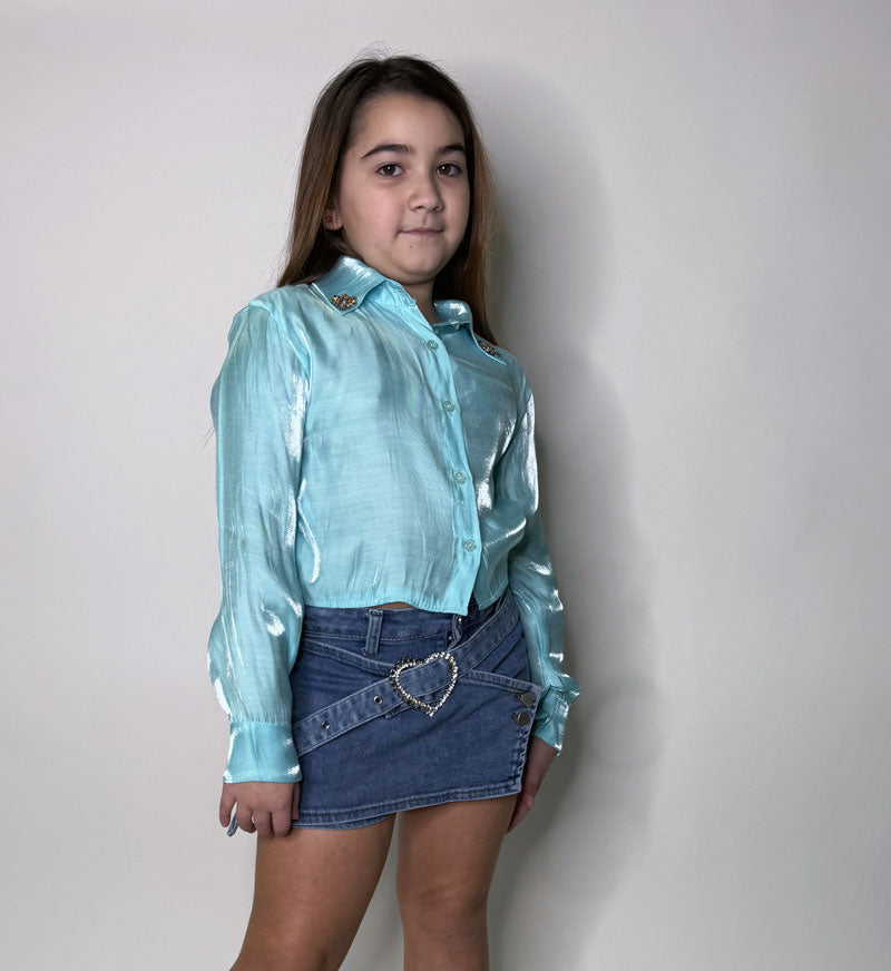 Camicia Bambina Strass turchese
