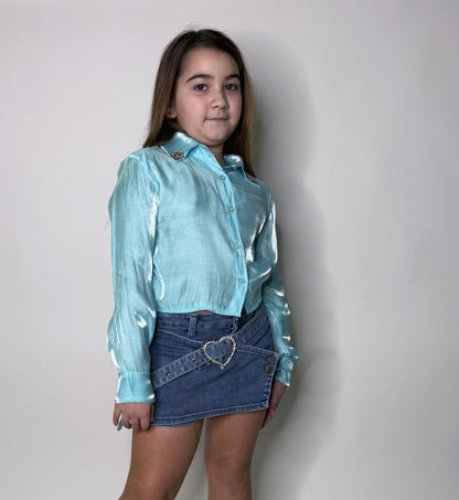 Camicia Bambina Strass turchese