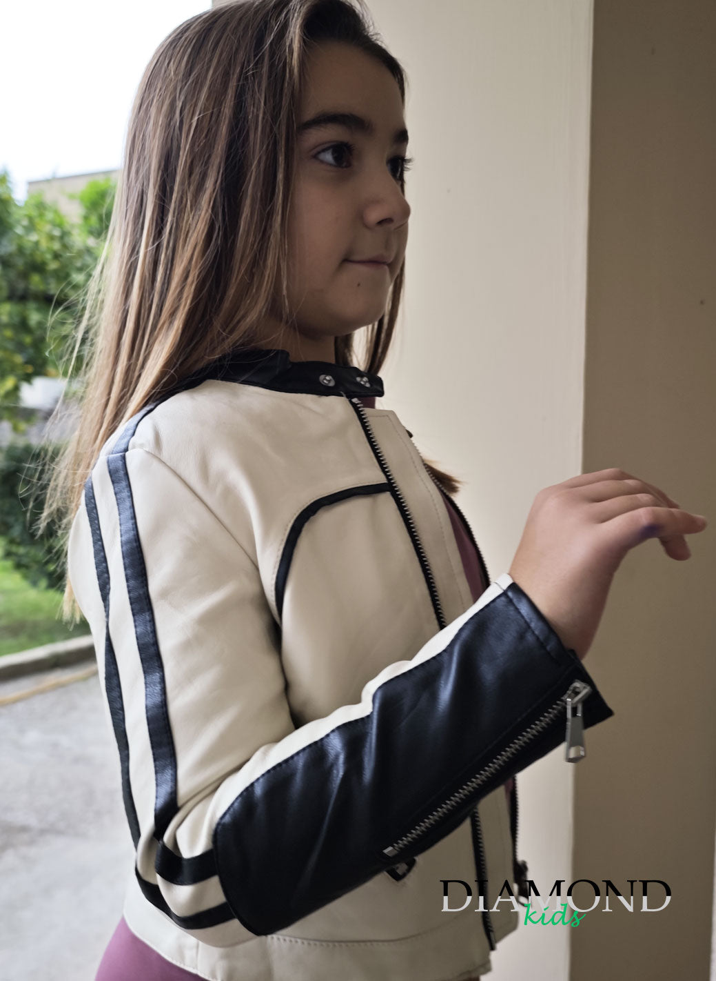 Chiodo Bambina Biker beige