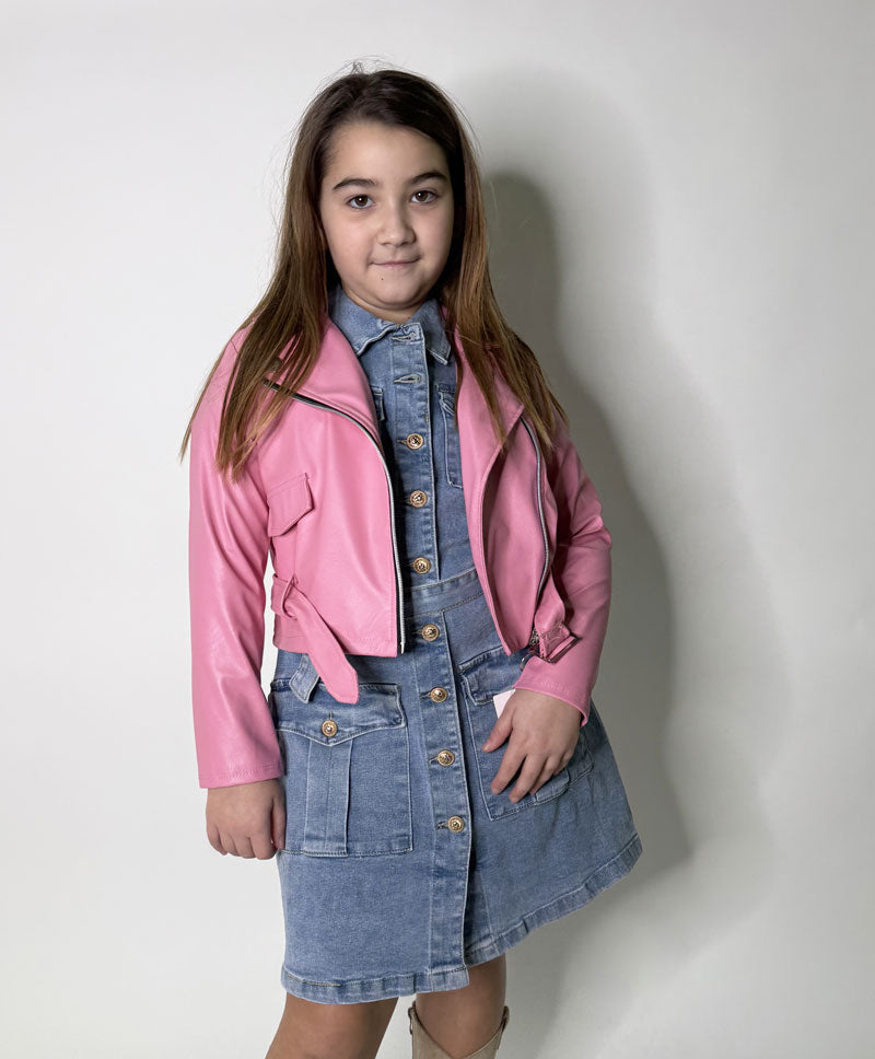 Giubbino Bambina Chiodo Biker rosa