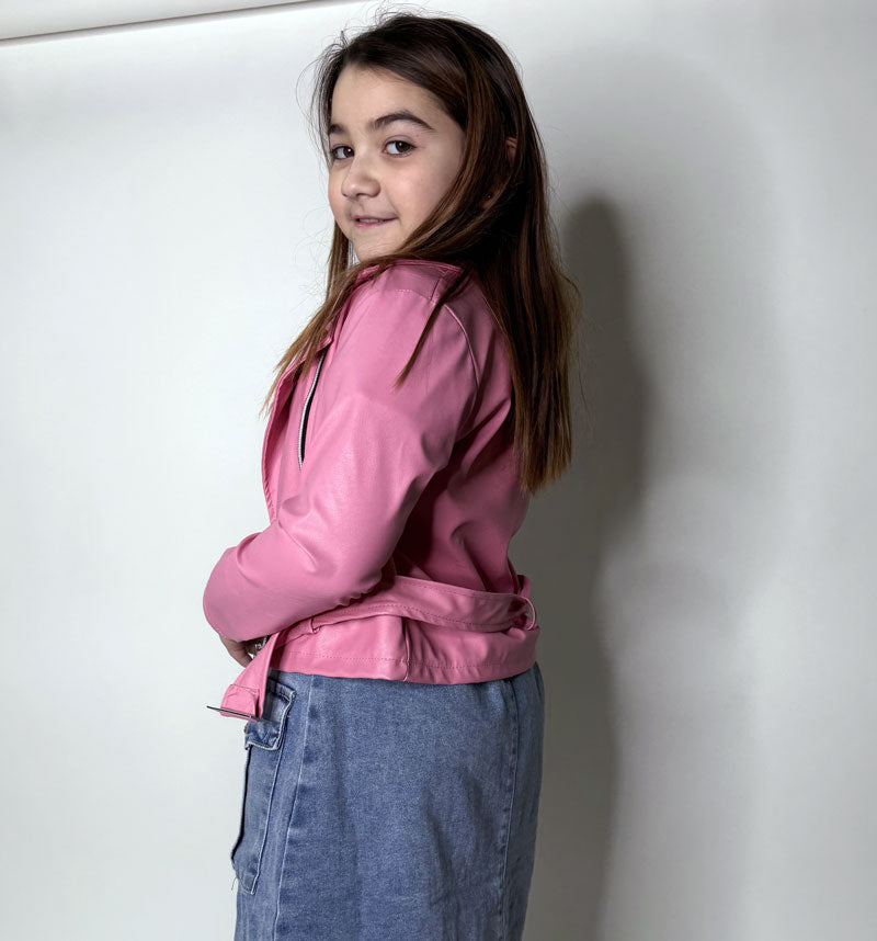 Giubbino Bambina Chiodo Biker rosa