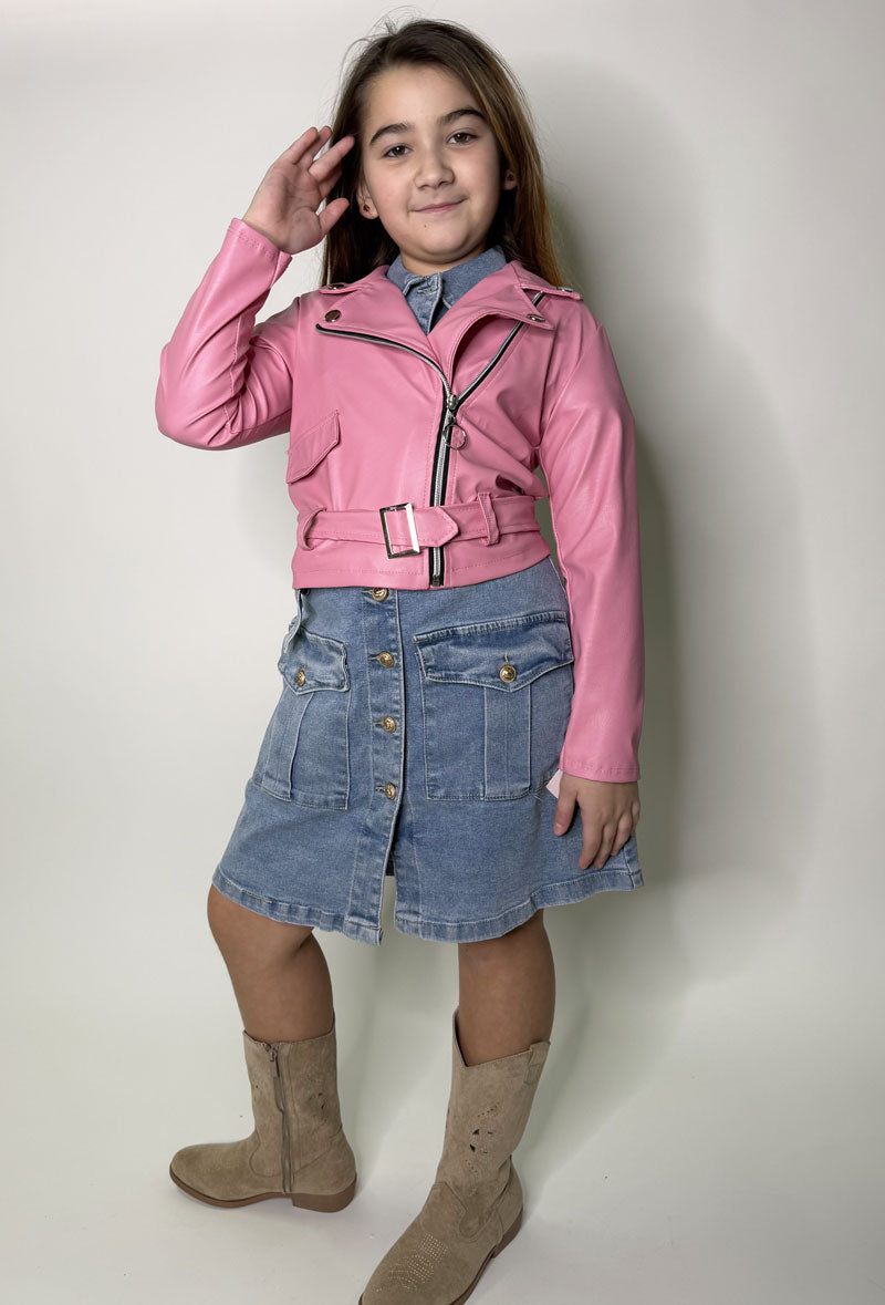 Giubbino Bambina Chiodo Biker rosa