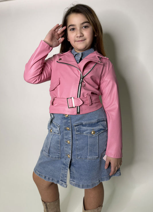 Giubbino Bambina Chiodo Biker rosa