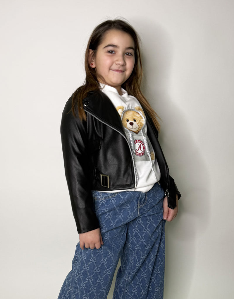 Giubbino Bambina Chiodo Biker nero