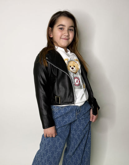 Giubbino Bambina Chiodo Biker nero