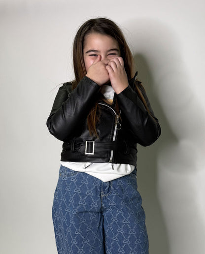 Giubbino Bambina Chiodo Biker nero