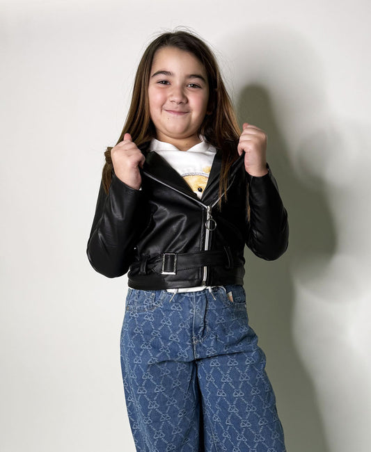 Giubbino Bambina Chiodo Biker nero