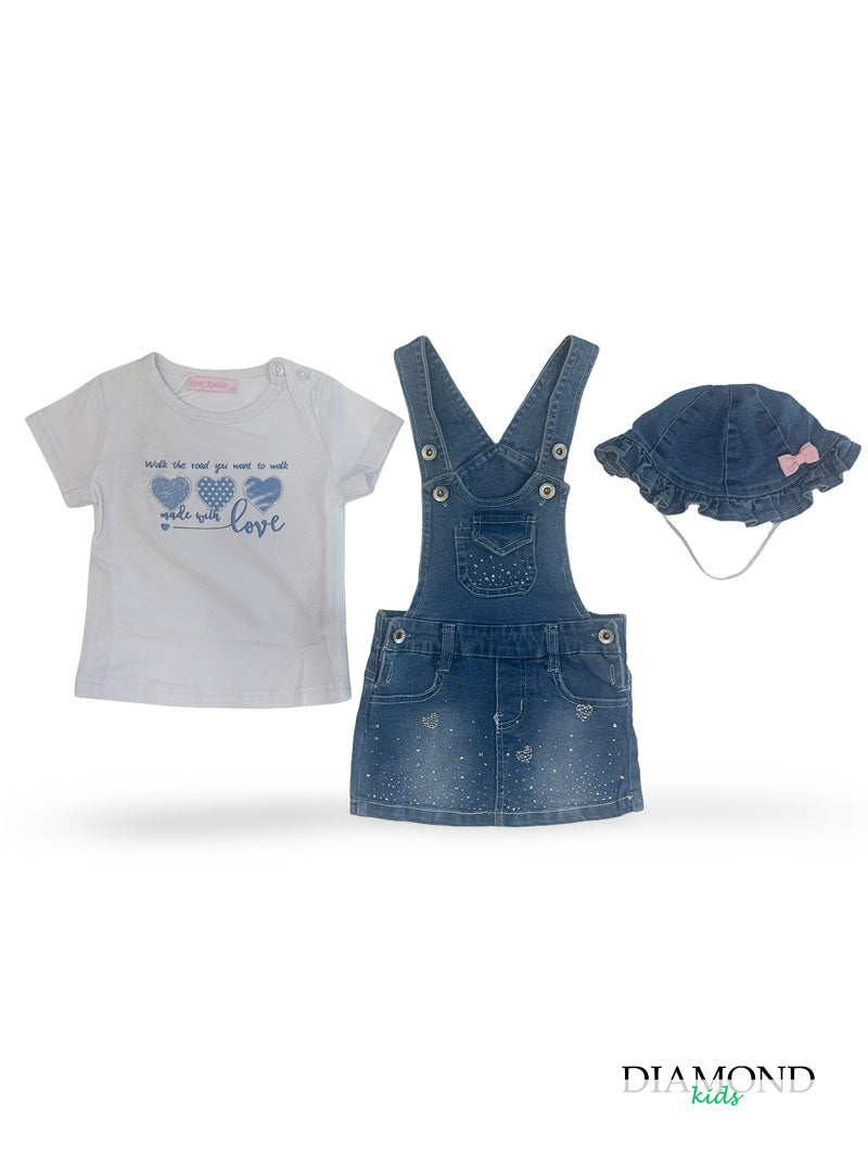 Completo Neonata Salopette denim blu
