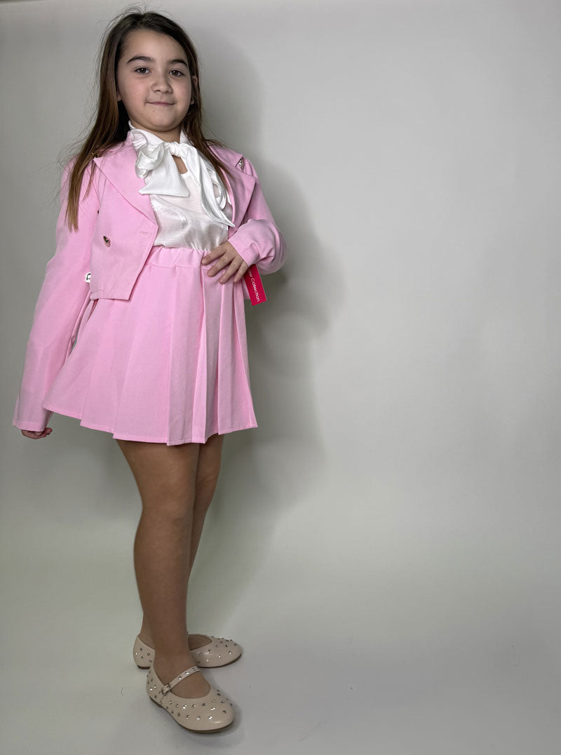 Completo Bambina Cuoricini gonna rosa