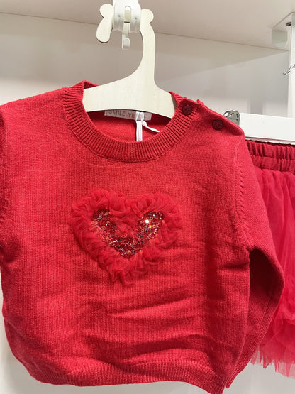 Red Heart Baby Girl Set with Tulle Skirt