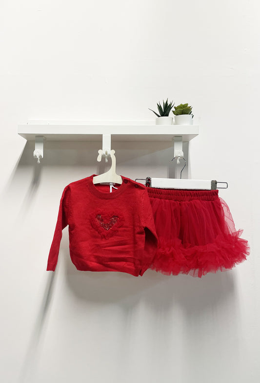 Red Heart Baby Girl Set with Tulle Skirt