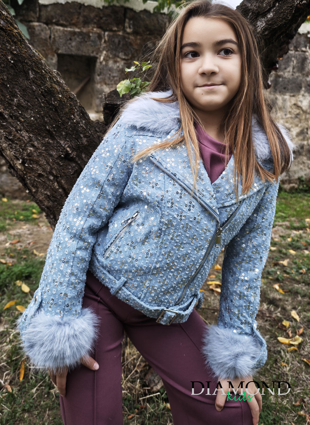 Ecopelliccia Bambina chiodo denim