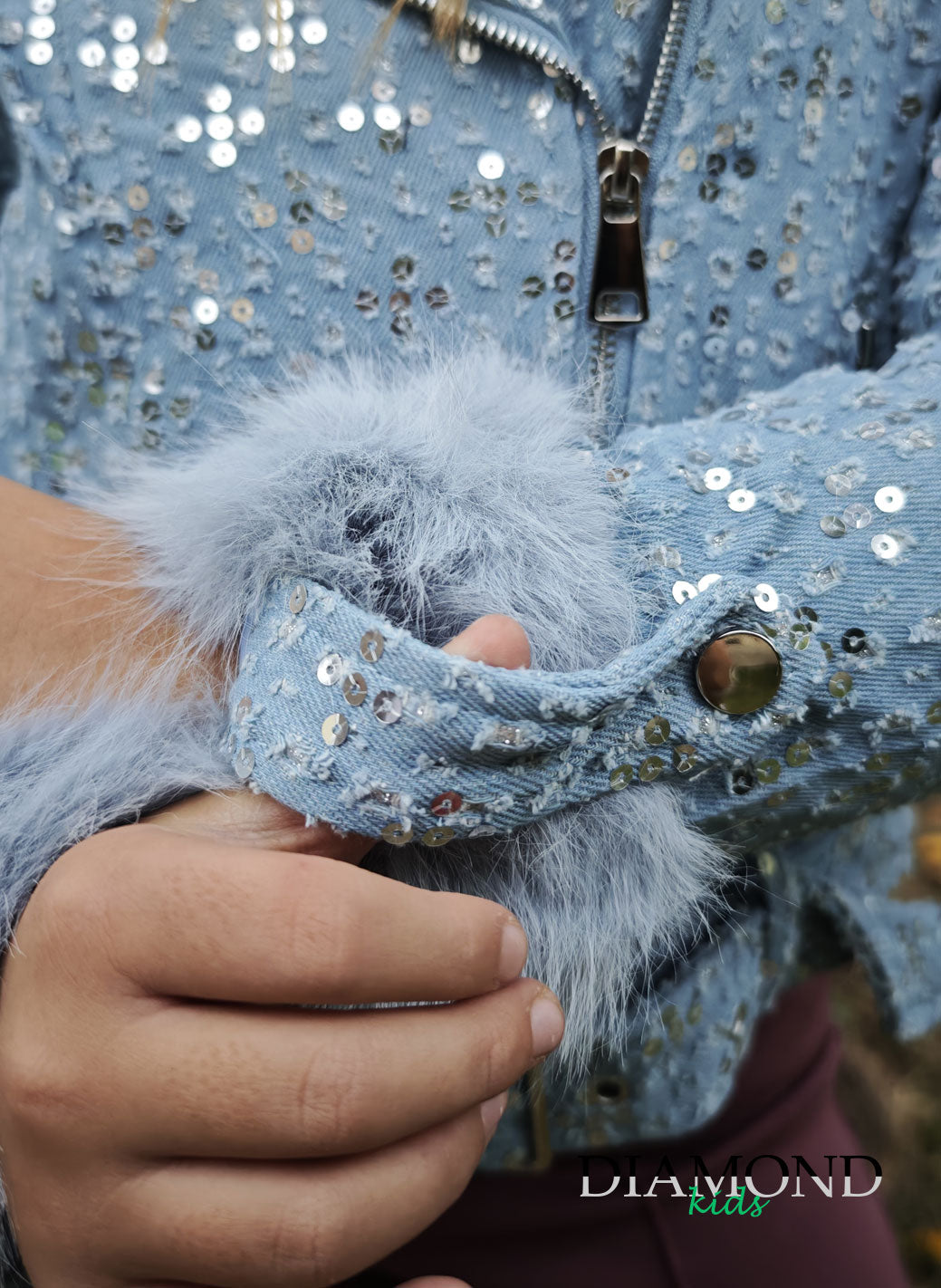 Ecopelliccia Bambina chiodo denim