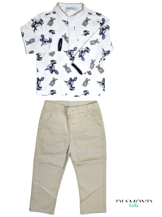 Completo Neonato Dino bianco beige