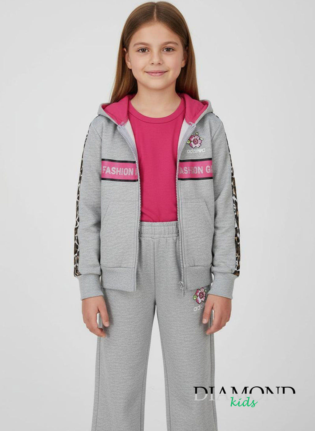 Completo Bambina Flower grigio