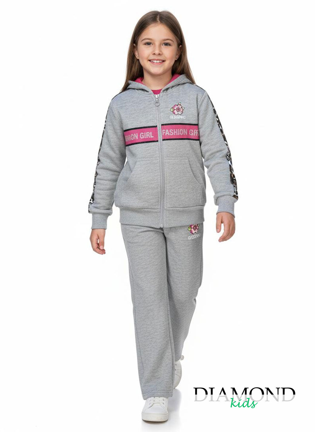 Completo Bambina Flower grigio