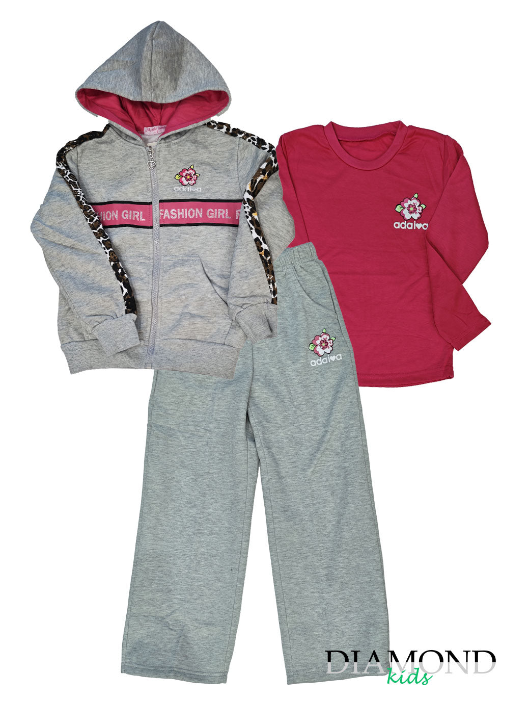 Completo Bambina Flower grigio