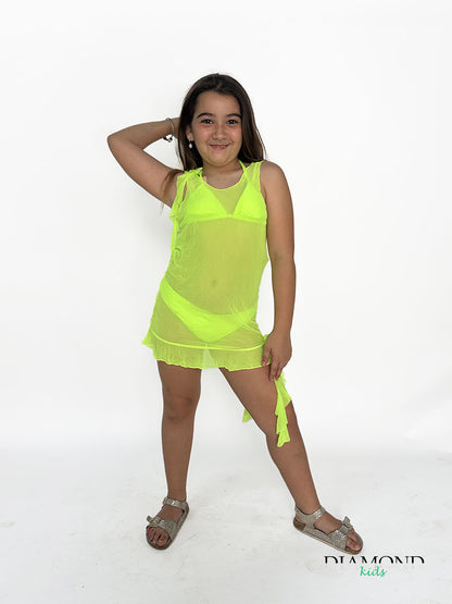Costume Bambina Rosa giallo fluo