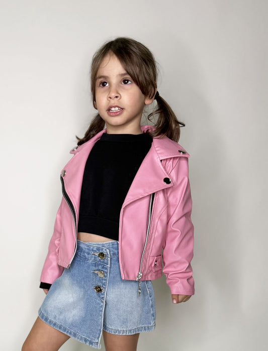 Giubbino Neonata pelle Biker rosa