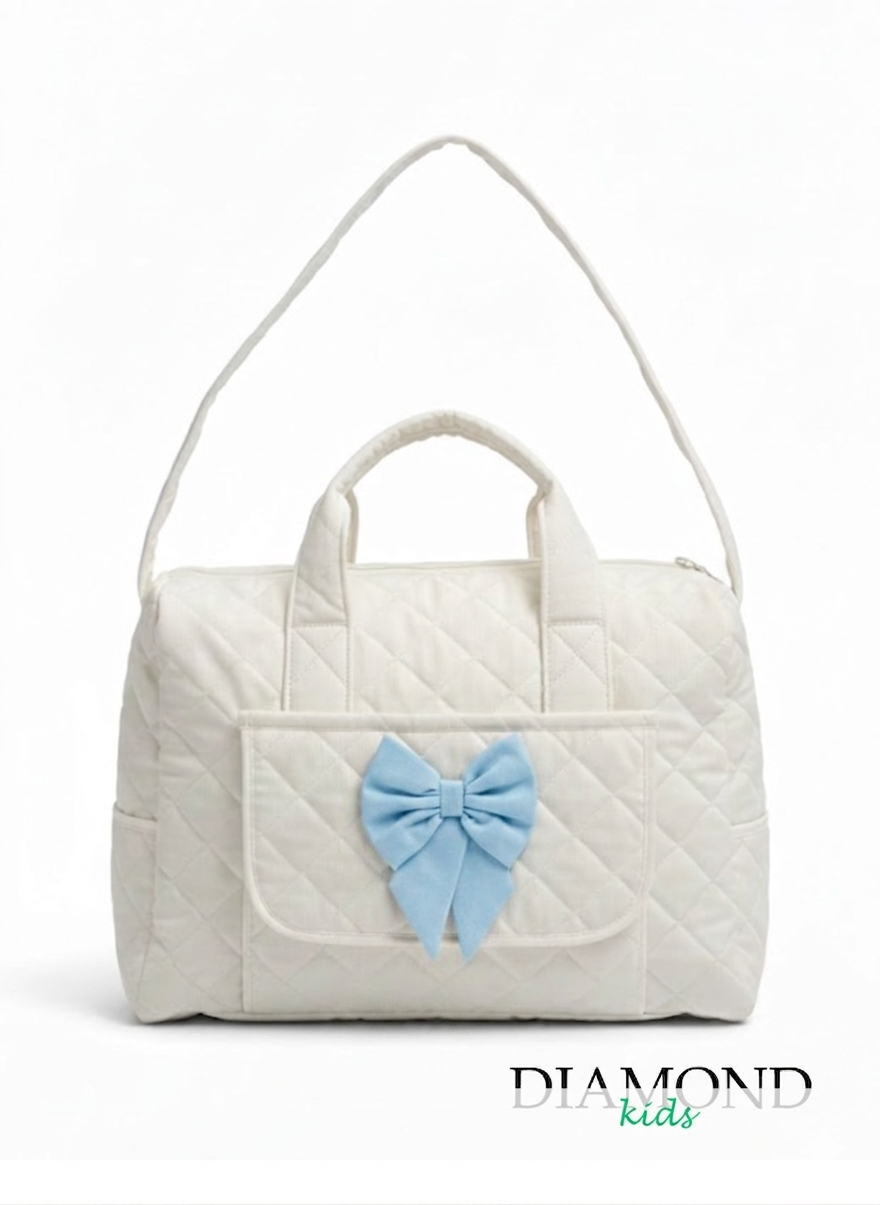 Borsa Fasciatoio Ornella fiocco celeste bianca