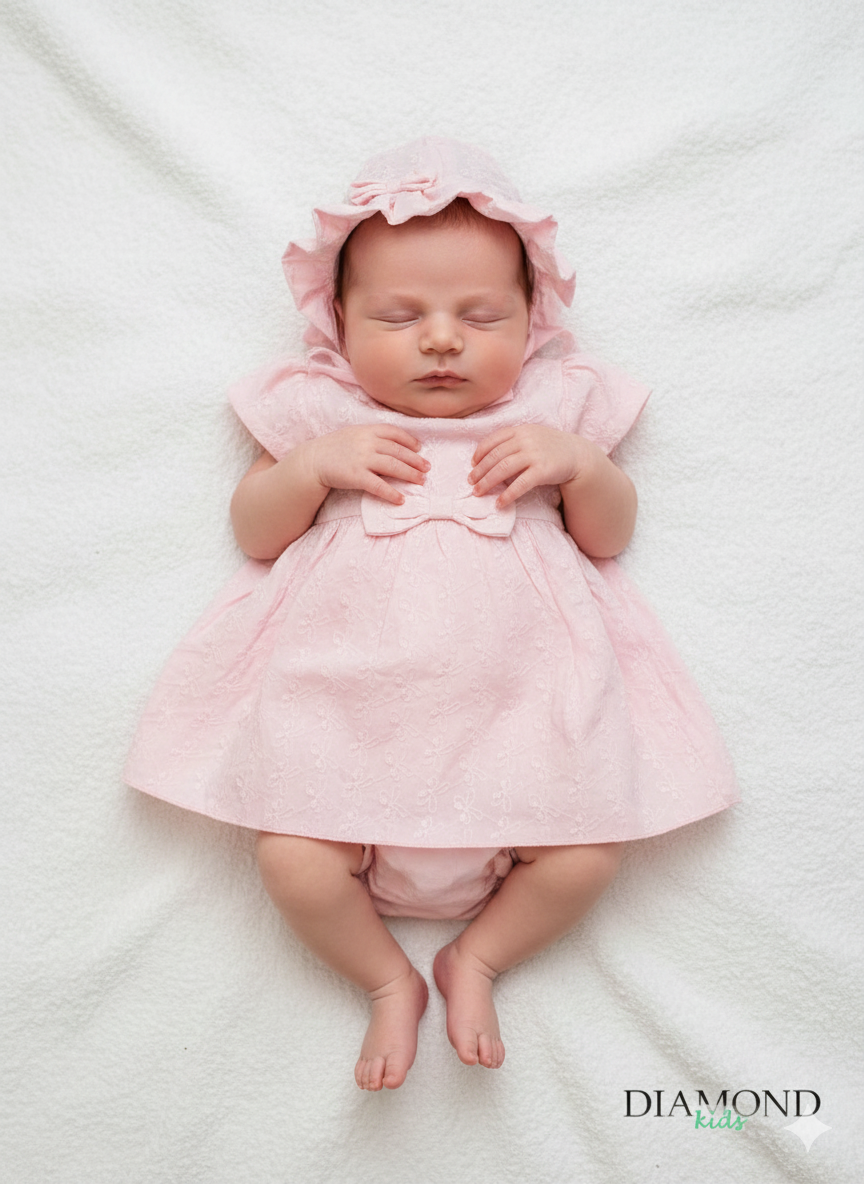 Completo Neonata Bon ton rosa ricamo