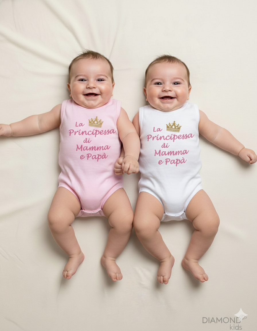 Coppia Body Neonata Principessa rosa