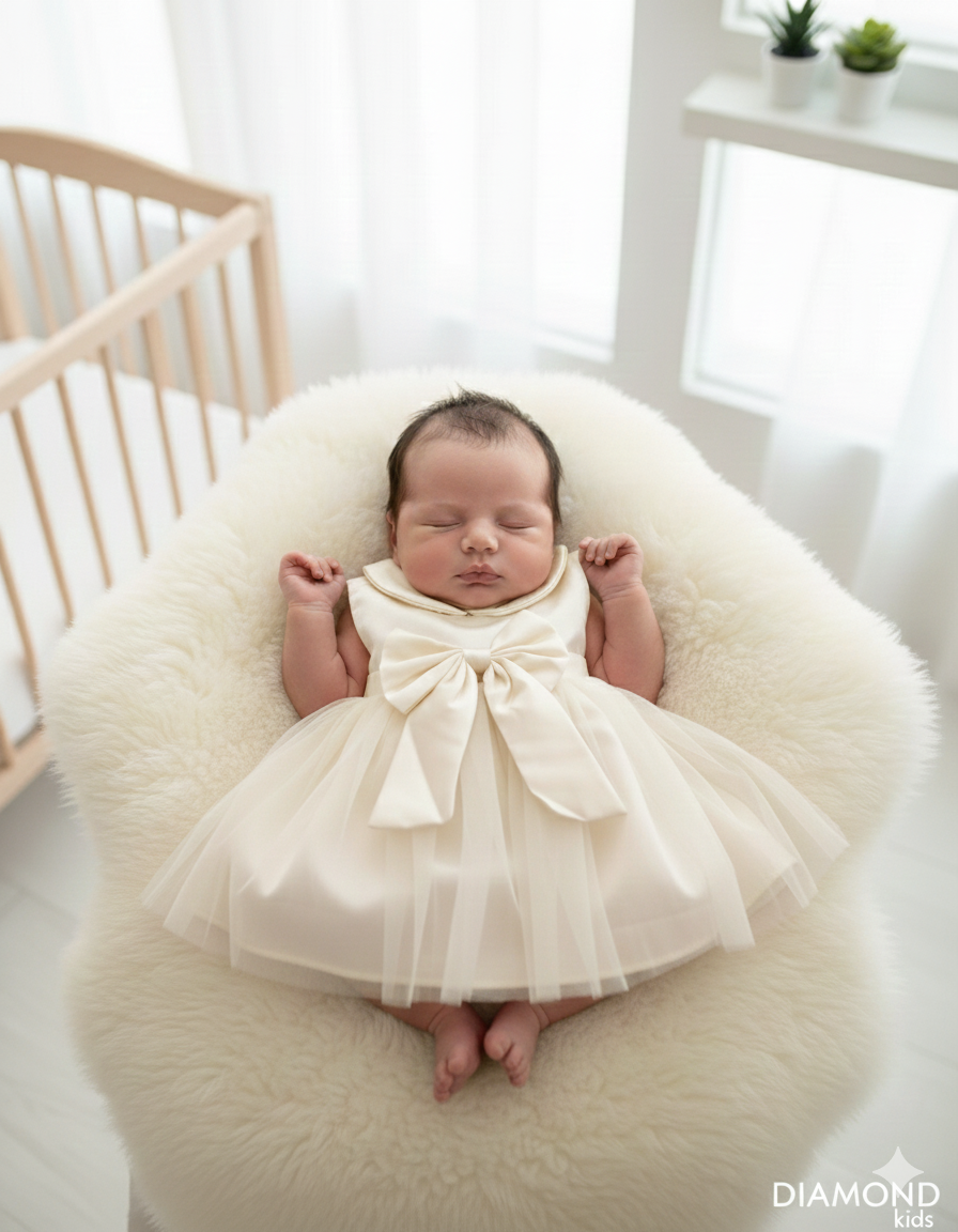 Abito neonato tulle fiocco coprispalle crema
