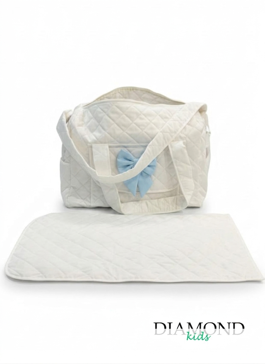 Borsa Fasciatoio Ornella fiocco celeste bianca