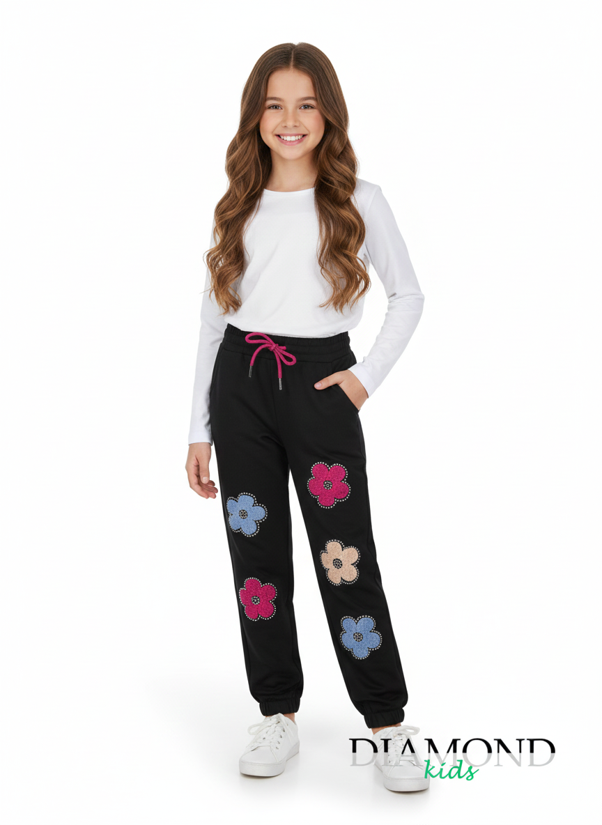 Pantatuta Bambina Fiori nero