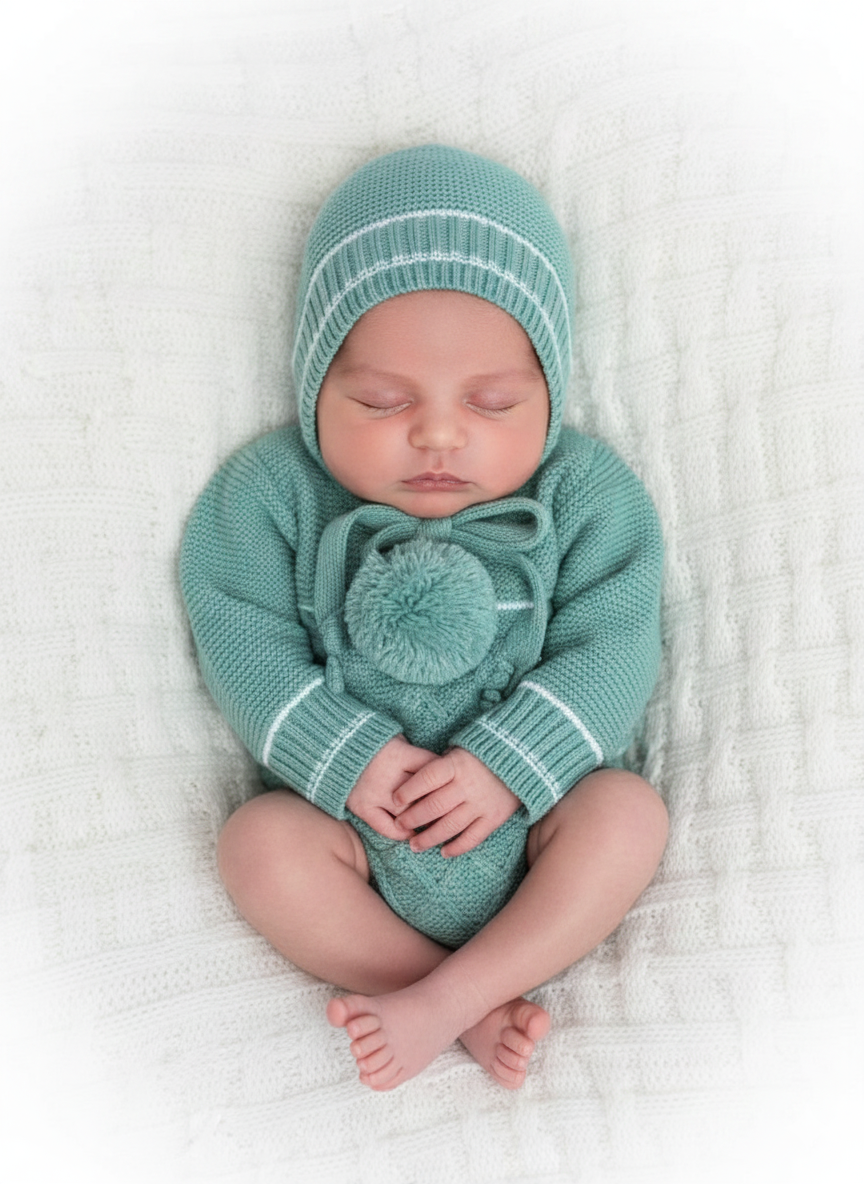 Completo Neonato MyBabyChic Ponpon verde