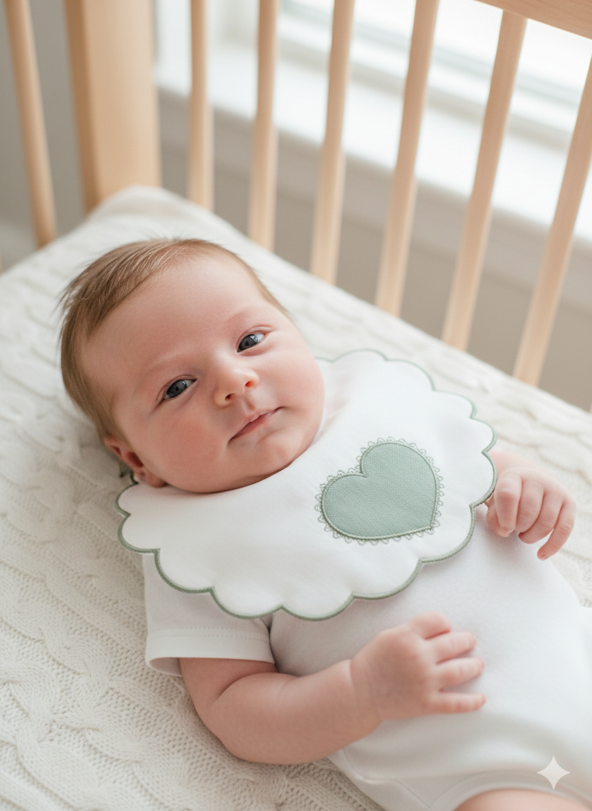 Bavetta Neonato Cuore verde