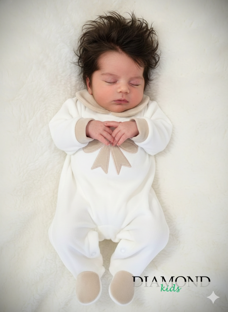 Tutina Neonata Cuore fiocco bianca e beige