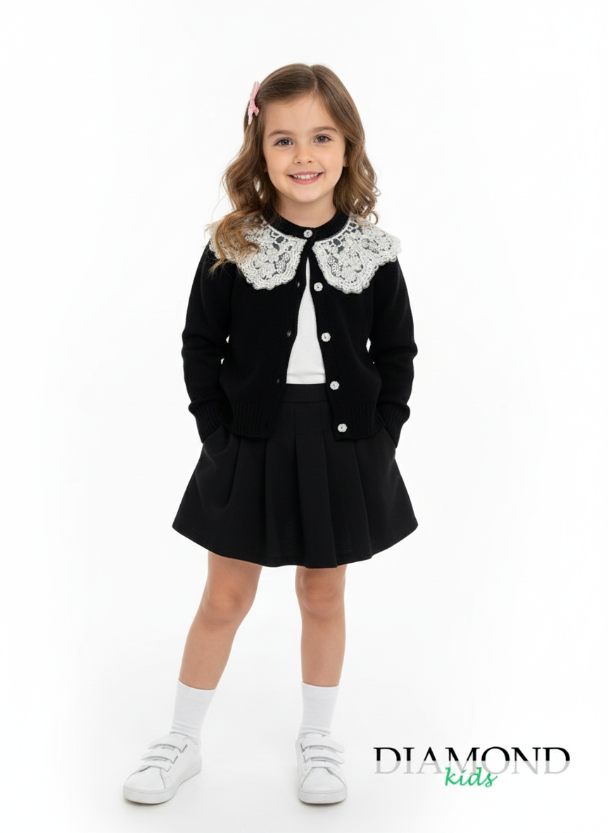Cardigan Bambina Pizzo merletto nero