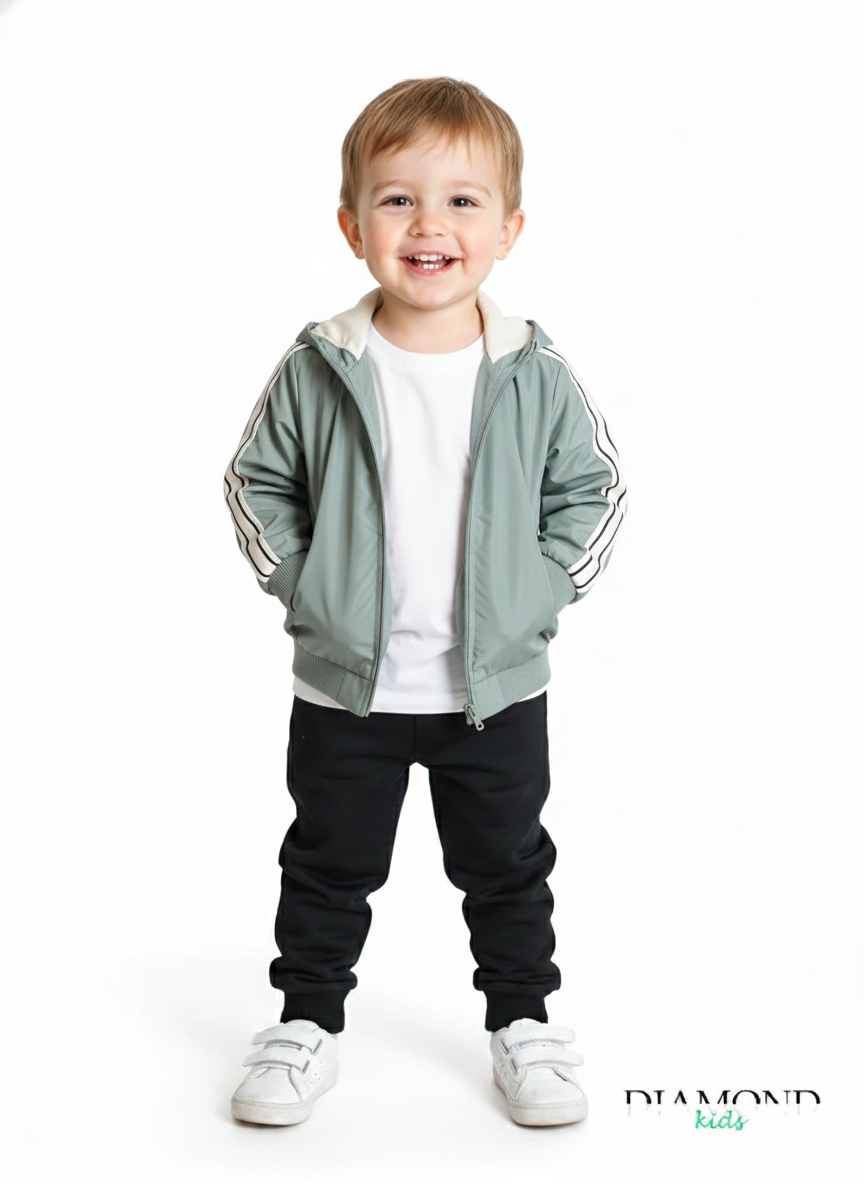 Giubbino Double Neonato verde e panna