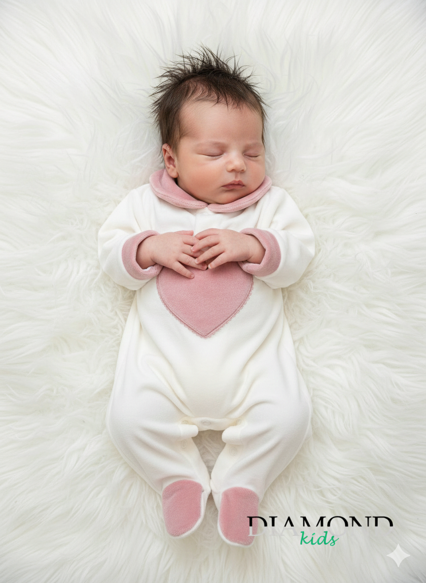 Tutina Neonata Cuore ciniglia bianca e mirtillo