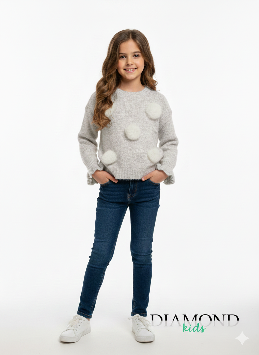 Maglioncino Bambina grigio ponpon softly