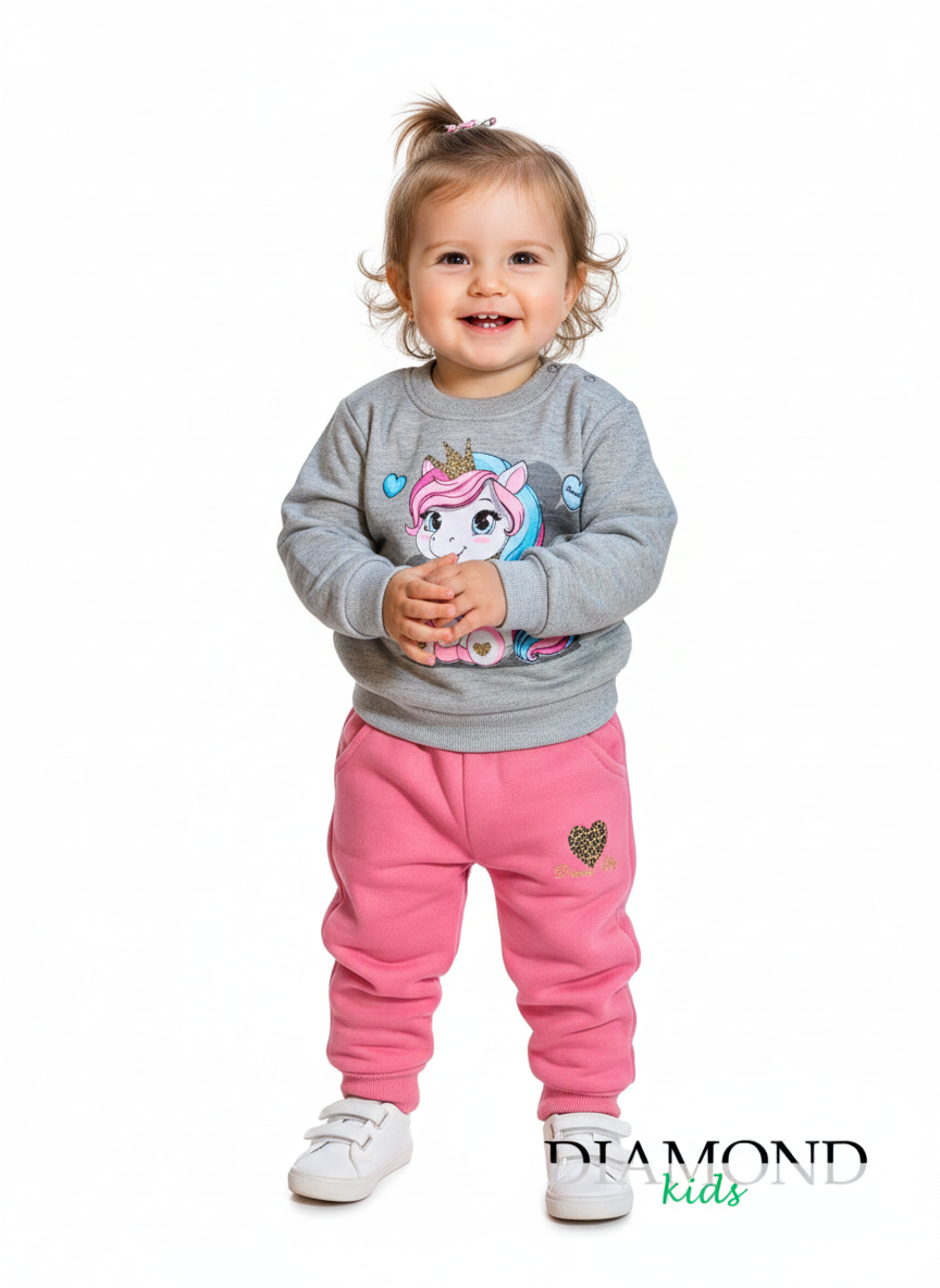 Completo Neonata Unicorn Rosa Grigia