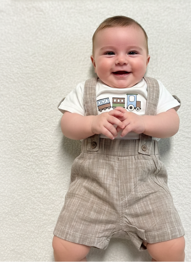 Completo Neonato Train beige salopette