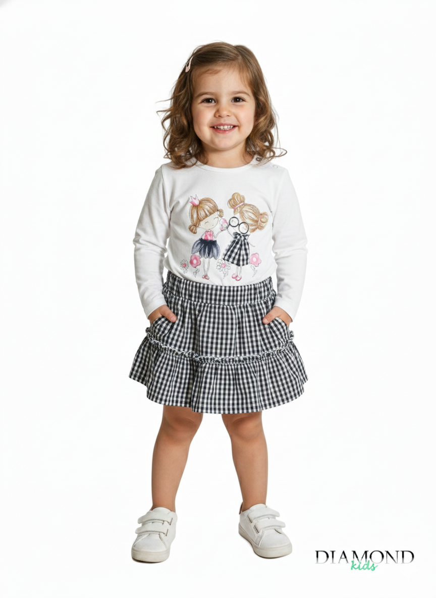 Completo Neonata Vichy bianco e nero