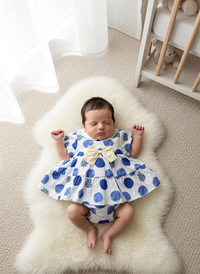 Pagliaccetto Neonata Pois Teneri e Belli blu e bianco