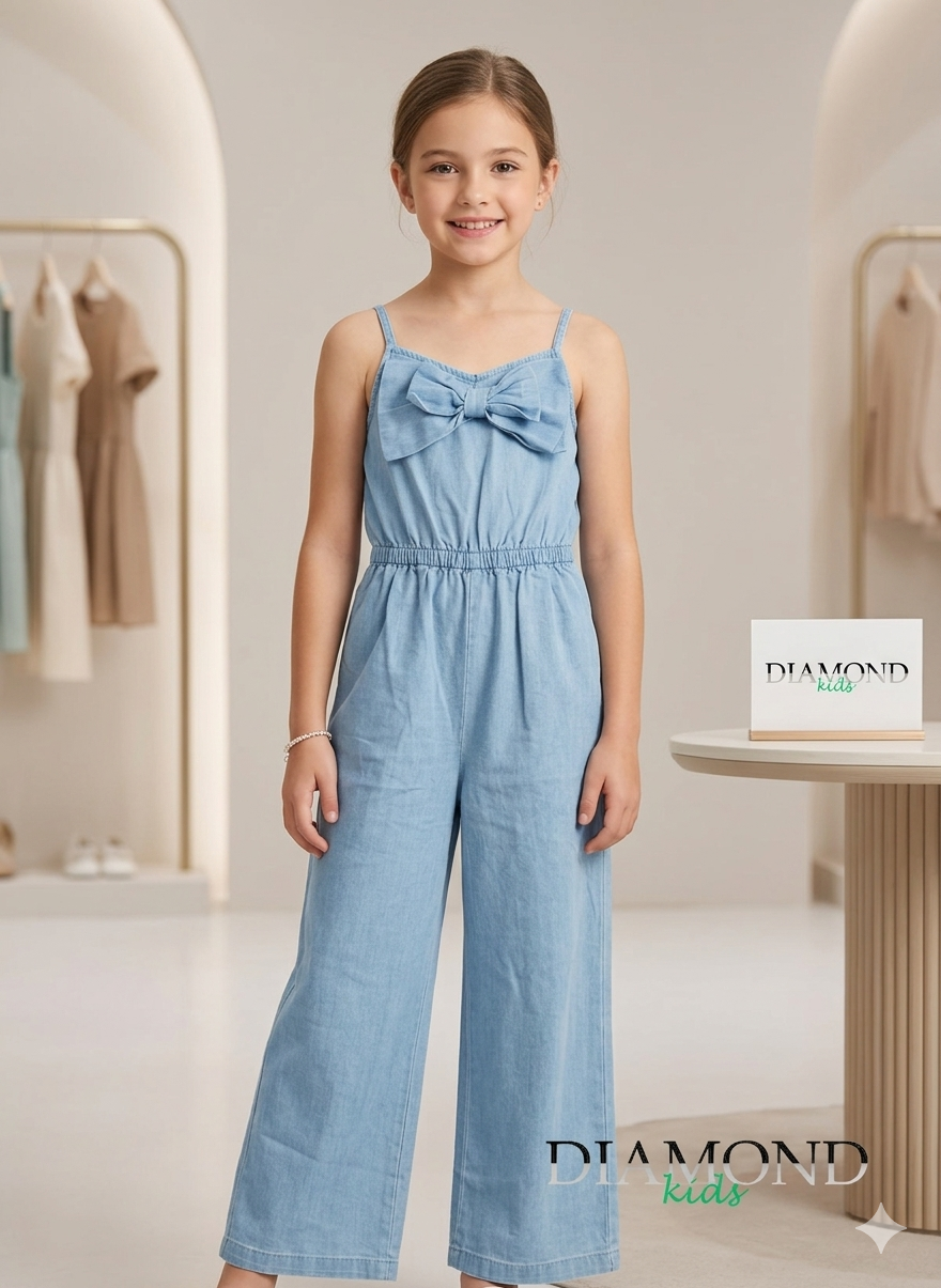 Tuta Bambina denim chiaro fiocco