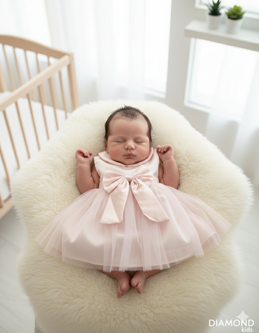 Abito neonato tulle fiocco coprispalle rosa