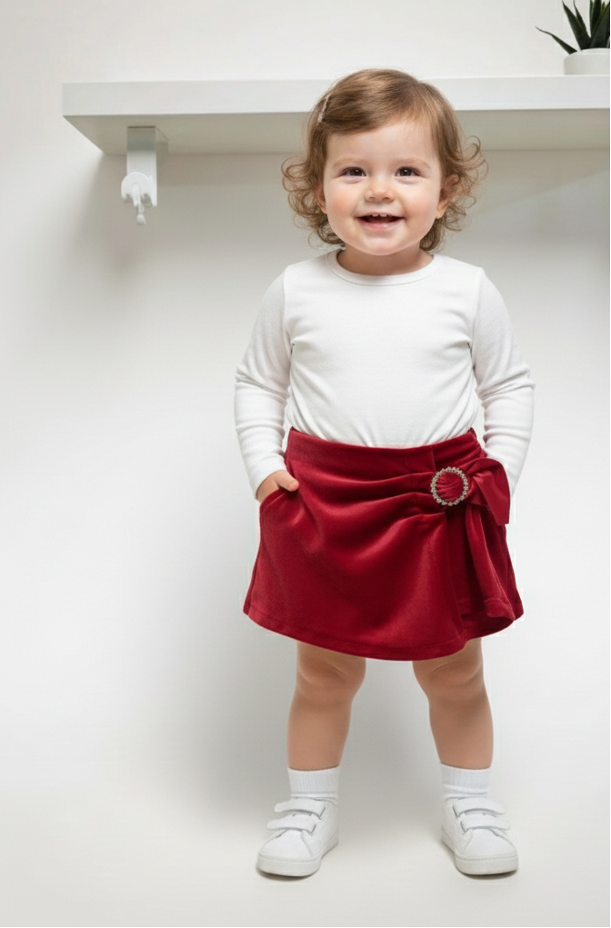 Skorts Bambina Gioiello rosso ciniglia