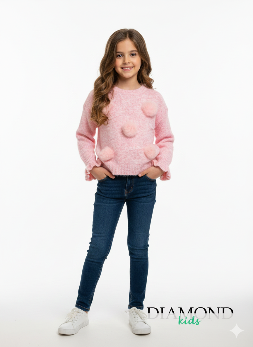 Maglioncino Bambina rosa ponpon softly