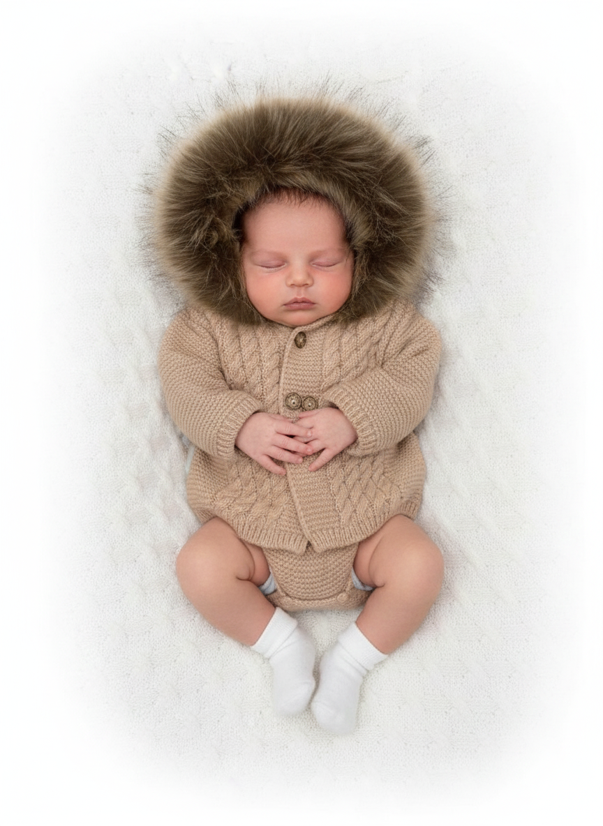 Cappotto Neonata giacchino pelliccia salmone