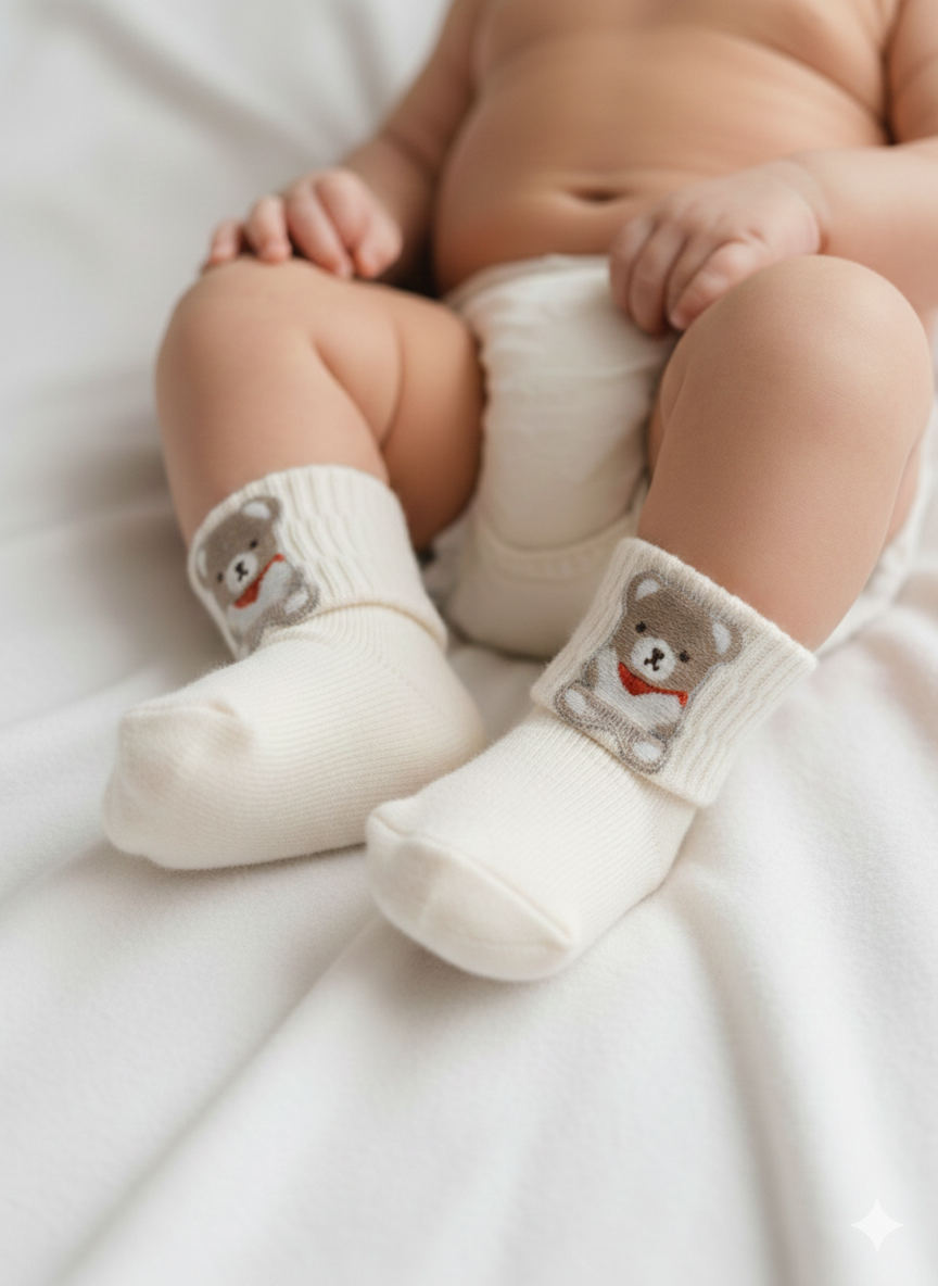 Calzini Bel Piccino Neonato Orsetto panna