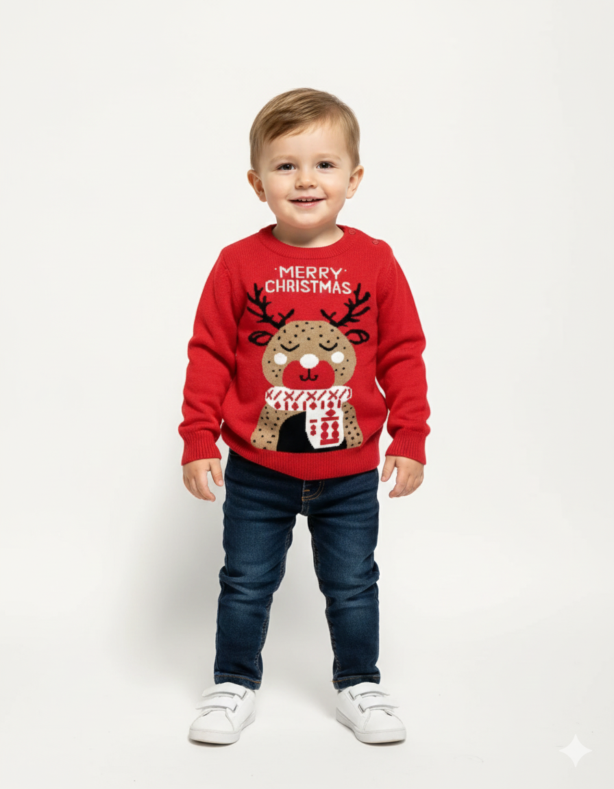 Maglia Neonato Merry Christmas renna rossa